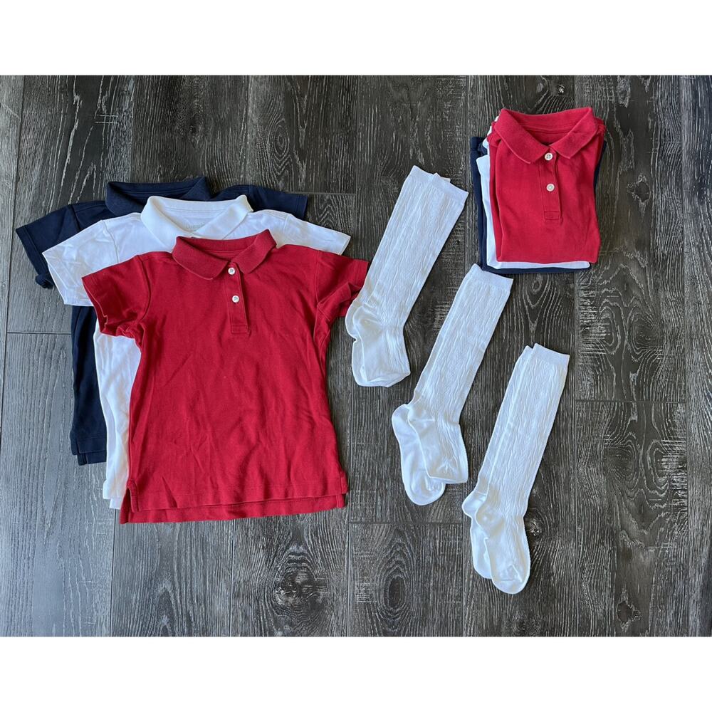 Lands' End Girls Feminine Fit Interlock Polo sizeM 5-6Y Uniform Bundle Sets of 3